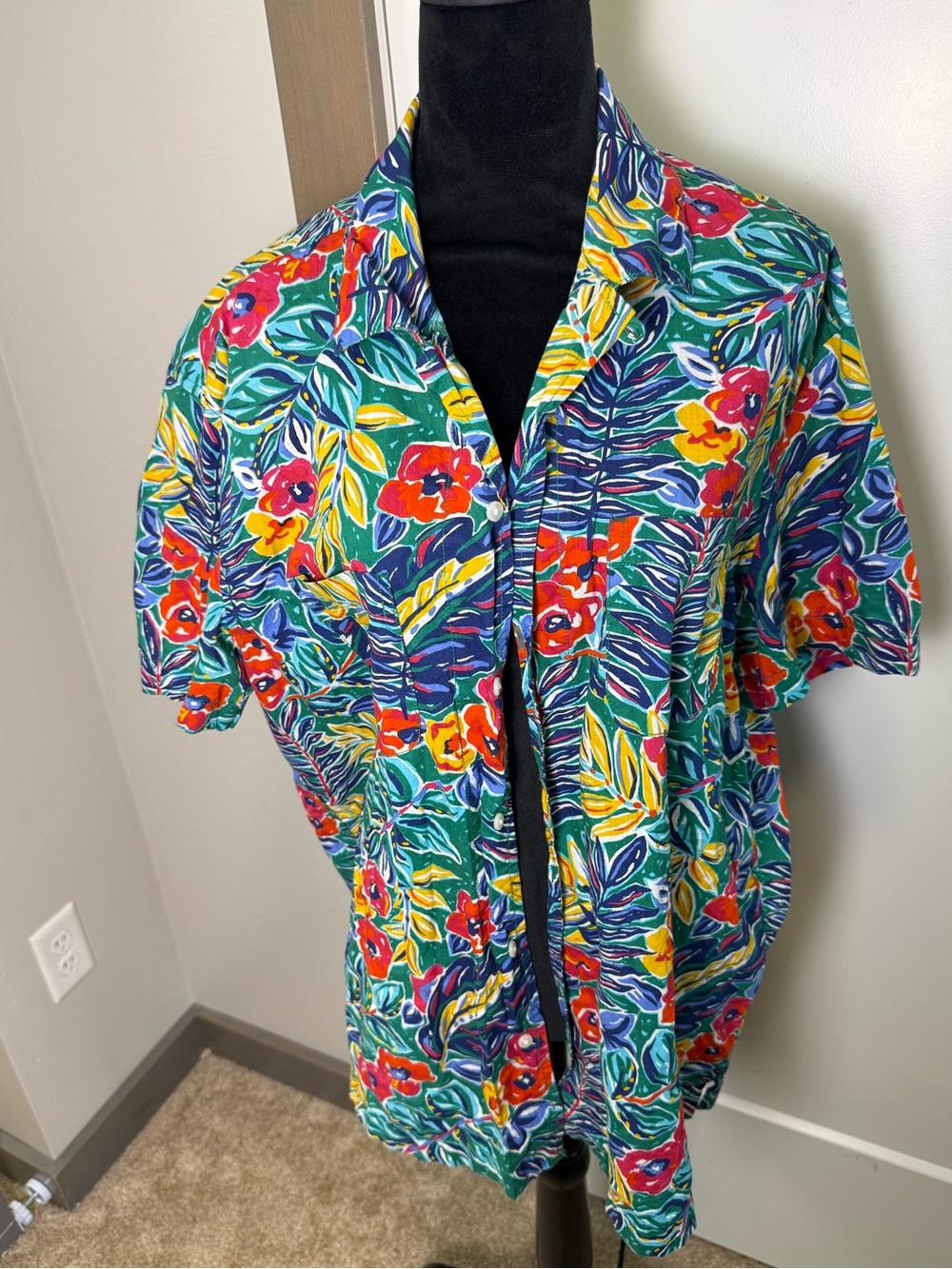 J. Crew Women's Cotton Floral Hawaiian Blouse Button Down Lightweight Bright XL